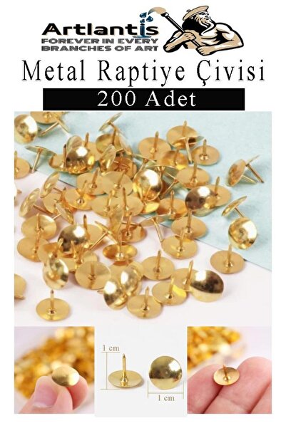Artlantis Metal Raptiye Çivisi 200 Adet 1 Paket Perçinli Altın Sarı Raptiye N...
