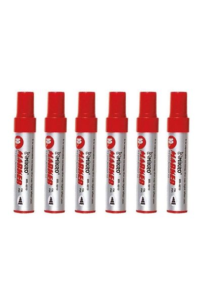 Mikro Red Permanent Marker Marker Cut Tip Parcel Pen Red 10 Mm Mr-6010 6 Pieces