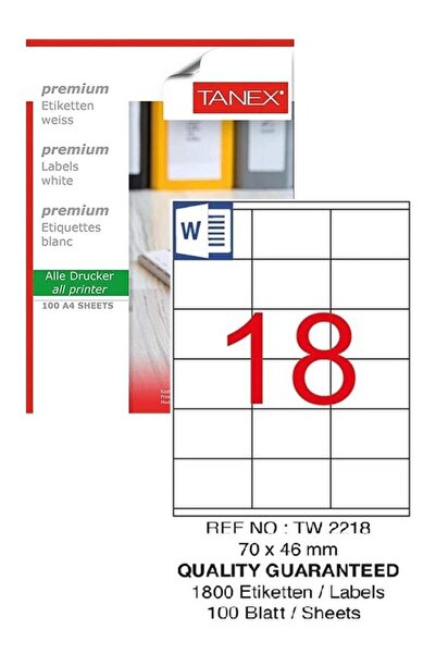 Tanex Etichetă pentru computer Tw-2218 70x46 mm 100 bucăți Etichetă laser 1 p...