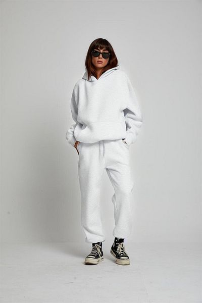 BayBayan Γυναικεία Oversize Casual Hooded Kangaroo Pocket 3 Thread Hooded Σετ χειμερινής φόρμας
