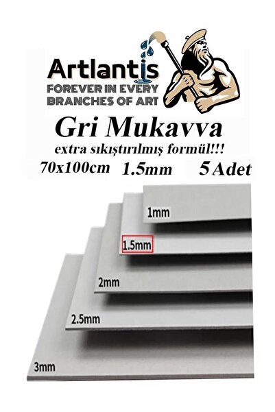 Artlantis Mukavva Gri 1.5mm 70x100 cm 5 Adet Sert Karton Ekstra Sıkıştırılmış...