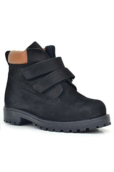 Rakerplus Cizme pentru băieți Neson din piele naturală, neagră, cu velcro, nubuc