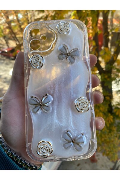 AQUA AKSESUAR Samsung Galaxy A06 Uyumlu Kılıf 5D Kabartmalı Kelebek Çiçek Des...