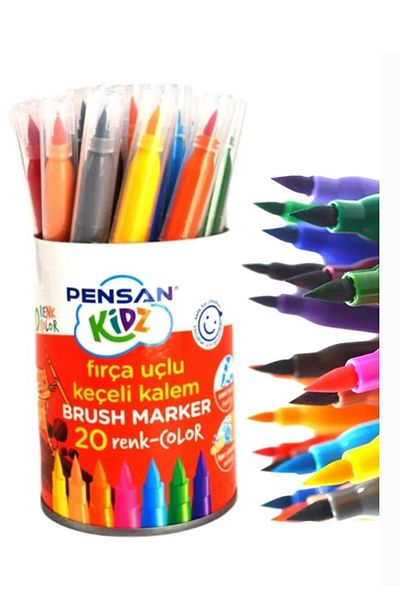 Pensan 20 Pieces of Felt Pens 1 Pack 20 Colors Brush Tip Felt Pens with Jar Washable 1 Pack