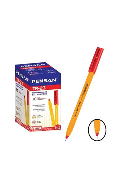 Pensan Red Ballpoint Pen Tr 23 Triangle Body 1.00 Mm Point 50 Pieces Ballpoint Pen Red 50 Pieces