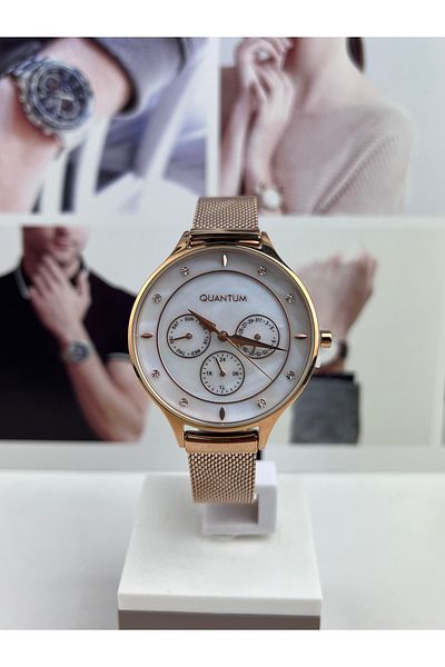 Quantum Rose Gold Straw Women's Wristwatch 3 Atm Waterproof