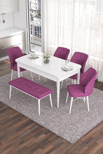 Canisa Concept Eva Serisi 80x132 Açılabilir MDF Mutfak Masası Takımı Beyaz Ma...