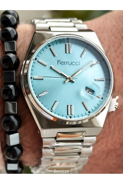 Ferrucci Mavi Kadran,takvimli Çelik Kordon Gümüş Renk Garantili Erkek Kol Saati Bileklik
