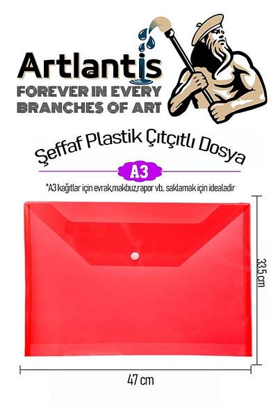 Artlantis A3 Snap File Red 5 Pieces A-3 Snap Envelope File Transparent 47x33.5 Cm Large Size Snap D