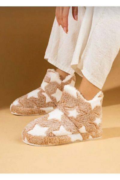 ünverdi Γυναικεία Wedge Sole Home Slippers Boots White Star Λούτρινο ύφασμα