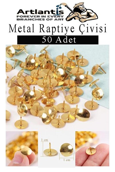 Artlantis Metal Raptiye Çivisi 50 Adet 1 Paket Perçinli Altın Sarı Raptiye Ni...