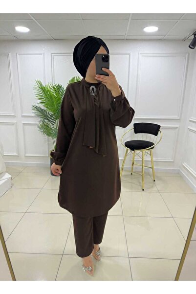 masalabiyem 7131 K120 KAHVERENK TAŞ BROŞLU İKİLİ TAKIM