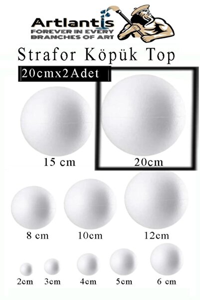 Artlantis Strafor Köpük Top 20 cm 2 Adet Köpük Top Küre Toplar Yuvarlak Straf...