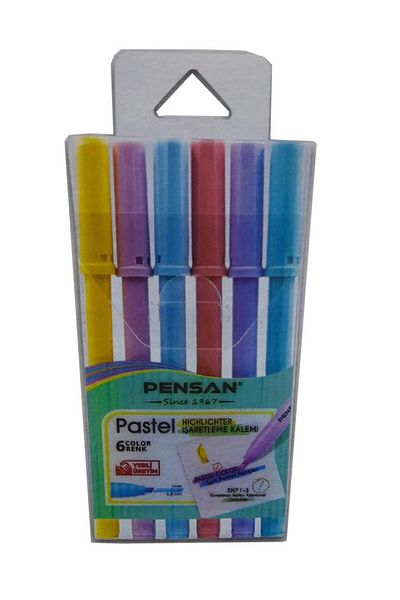 Pensan Pastel Colored 5 mm Highlighter Marker - Set of 6