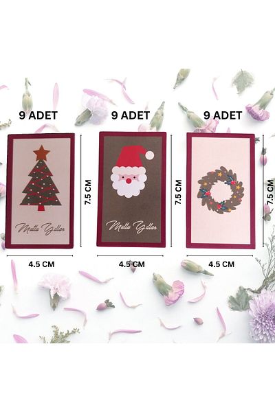 roco paper New Year's Themed Note Card Set - 3 Pieces, New Year's Gift-Greeting, Birthday Cards, 27 Pieces, 4.5X7.5 cm