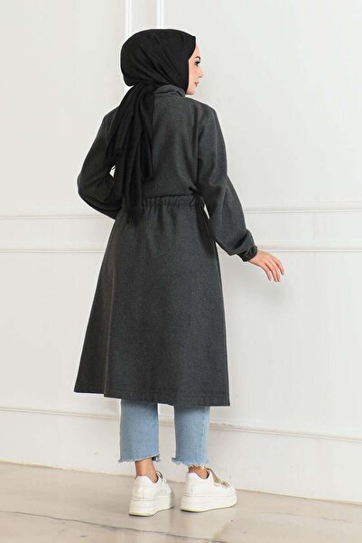 SGS Γκρι παλτό με καστανό χρώμα - Λεπτομέρεια με κουμπιά