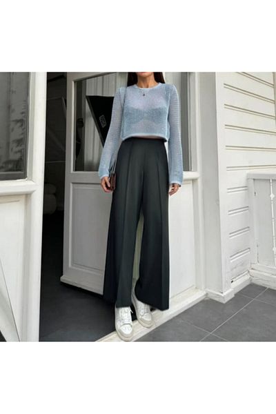 Butik İnci̇ Wears Women's High Waist Loose Cut Wide Leg Lycra Fabric Palozzo Pants