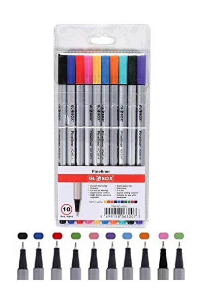 Globox 10 Renk Fineliner Kalem 0.4mm İnce Keçe Uçlu Kalem 1 Paket Fineliner K...