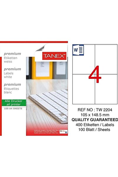 Tanex Bilgisayar Etiketi Tw-2204 105x148,50 mm 100 Lü Lazer Etiket 1 Paket Da...