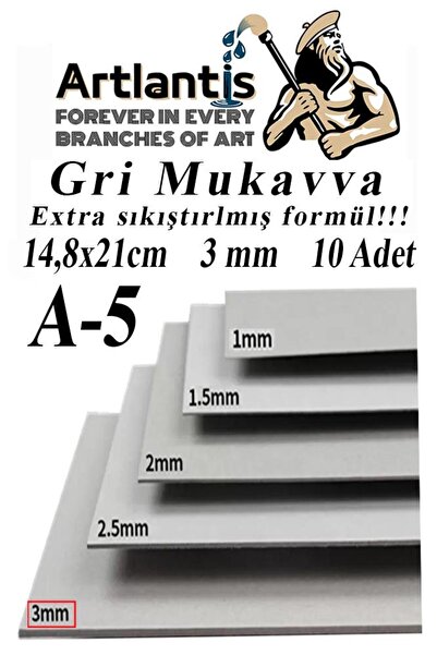 Artlantis A5 Mukavva Gri 3 mm 10 Adet 1 Paket 14,8x21 cm A-5 Mukavva 3 mm Kal...
