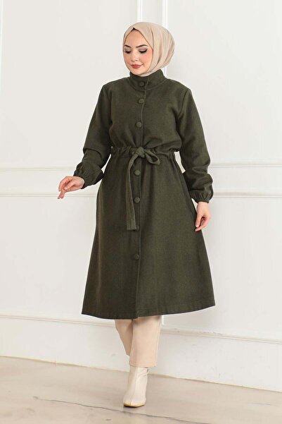 SGS Κασμίρ παλτό HAKİ - Λεπτομέρεια με κουμπιά