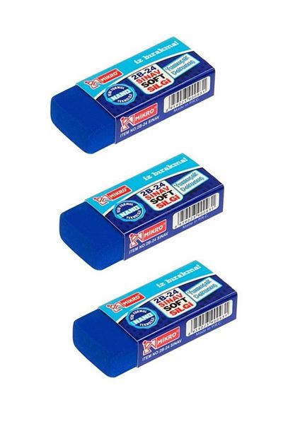 Mikro Exam Eraser Blue Eraser Medium Size Eraser Exam 3 Pieces Soft Exam Eraser