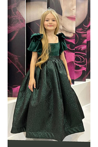 miniklerin dünyası KIZ ÇOCUK ÖZEL GÜN KABARIK ABİYE ELBİSE ZÜMRÜT