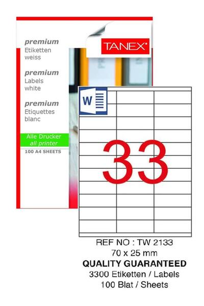 Tanex Kompjuterska etiketa TW-2133 70x25 mm 100 komada laserska etiketa 1 pak...