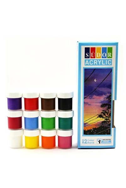 Südor Akrilik Boya 12 Renk 20 ml 1 Paket Akrilik Boya Seti 12 li Ahşap Tuval ...