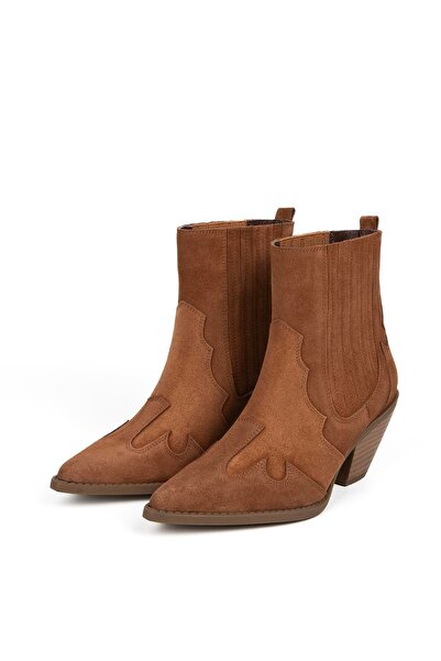 LA PASSION Lastik Detaylı Bot, Sivri Kalıp Küt Burun Bot Taba Süet