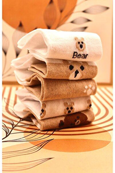 Genel Markalar 5 Çift Sevimli Ayı Figürlü Pamuklu Kadın Kısa Patik Günlük Çorap