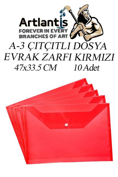Artlantis A3 Snap Fastener Red 10 Pieces A-3 Snap Fastener Envelope File Transparent 47x33.5 Cm Large Size Snap Fastener