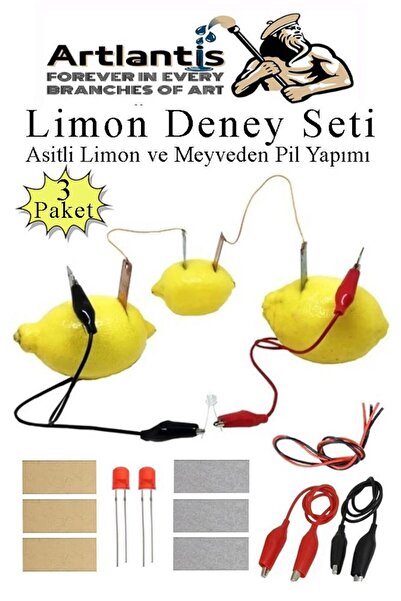 Artlantis Elektrik Limon Deney Seti 3 Paket Limondan Elektrik Üretme Seti Lim...