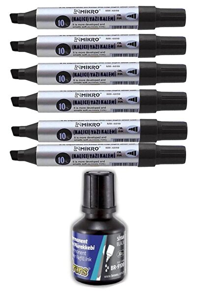 Artlantis Black 10 mm Cut-Tip Marker Permanent Pen 6 Pcs and Black Ink 1 Pcs ...