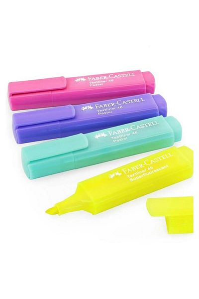 Faber Castell قلم تحديد بألوان الباستيل مكون من 4 قطع، عبوة واحدة من قلم تحديد الألوان الناعم ذو طرف مقطوع
