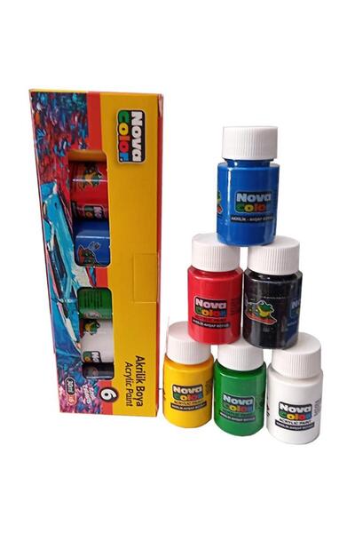 Nova Color Akrilik Boya 6 Renk 30 ml 1 Paket Akrilik Boya Seti 6 lı Ahşap Tuv...