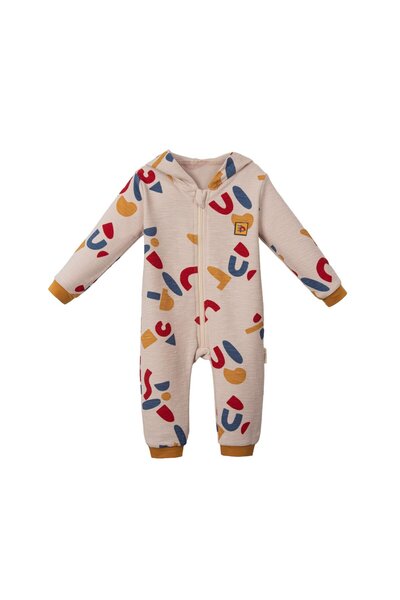 Lolons Geometrik Desenli Erkek Bebek Tulum Koyu Hardal