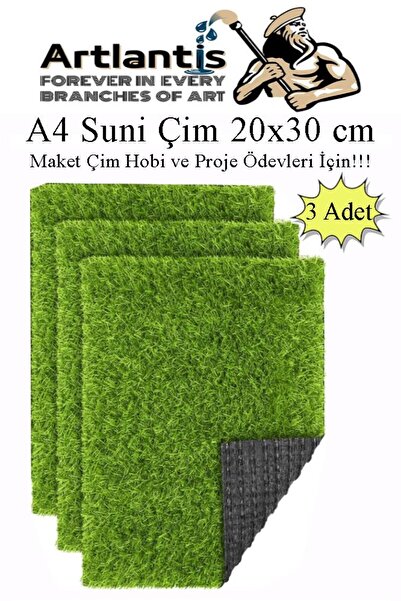 Artlantis Yapay Çim A4 20x30 cm 3 Adet A4 Boyutunda Maket Çim Dekorati Yapay Çim Halı Teraryum Suni Çim