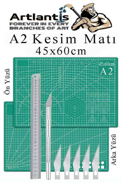Artlantis Kesim Matı A2 Kretuar Seti ve Çelik Cevel 30 Cm 1 Adet 45x60 cm Çift Taraflı Çizim Matı Kesme Madı K