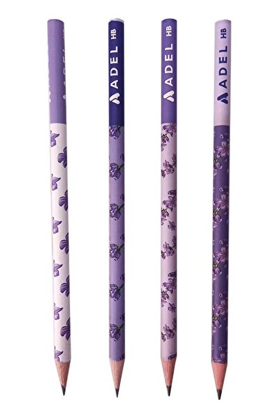 Adel Kurşun Kalem 4 Adet Lavanta HB Siyah Kurşun Kalem Lavanta Desenli HB Kalem Yerli Üretim