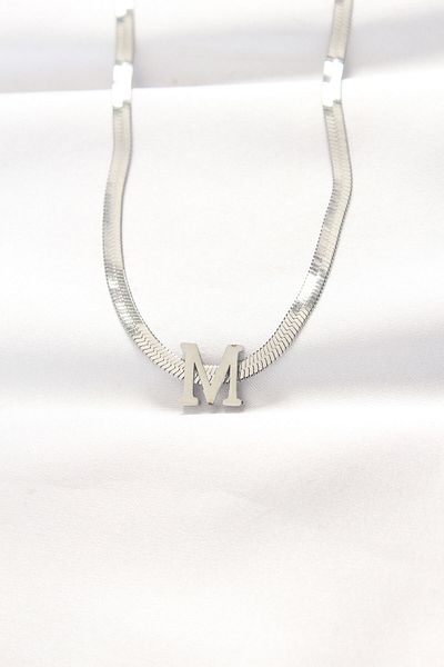 Skygo 316L Steel Special Series m Letter Silver Color Italian Chain Necklace