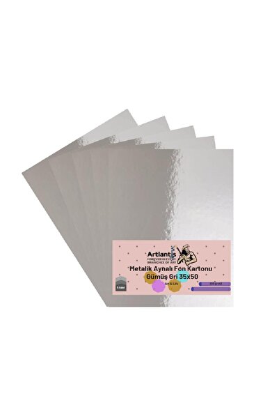 Artlantis Gümüş Gri 35x50 Metalik Aynalı Fon Kartonu 5 Adet 1 Paket Aynalı Me...
