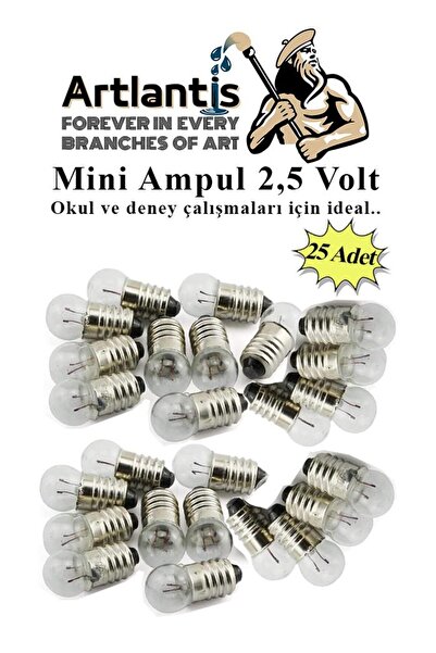 Artlantis Mini Ampul 2,5 Volt 25 Adet 1 Paket Küçük Elektrik Deney Ampulü 2.5...