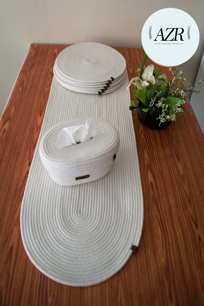 AZR HOME DESİGN طقم أطباق من قش الجوت الأمريكي مكون من 6 قطع، 1 حامل مناديل، ...