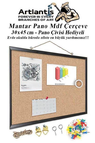 Artlantis Cork Board MDF Frame 30x45 cm with 1 Piece Map Nails Gift Wall Mounted Cork Frame Home School