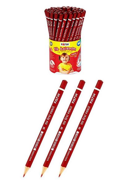 Fatih Jumbo Red Pencil 3 Pieces Red Cap Pencil Triangle Red Color Pencil My First Pencil