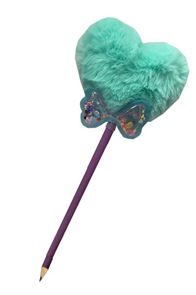 Artlantis Papyonlu Kalp Ponponlu Peluş Kurşun Kalem 1 Adet Peluş Tüylü Kalp P...