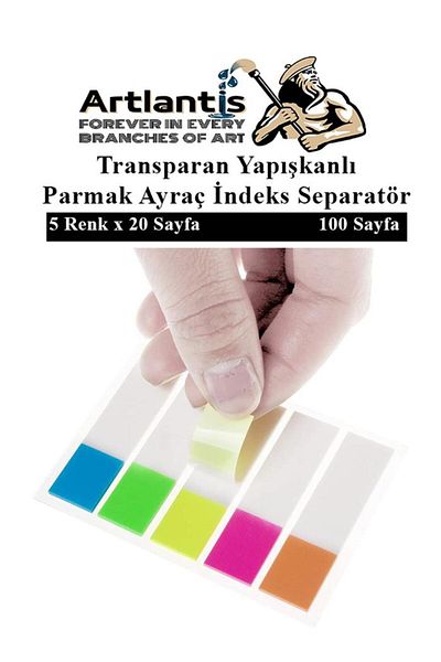 Artlantis Self-Adhesive Bookmark Postit 5 Colors 2 Packs of Adhesive Note Paper Transparent Finger Bookmark Ind