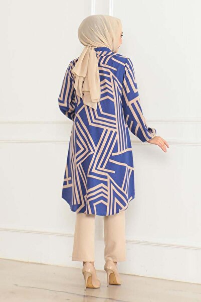 SGS LACİVERT Віскозна туніка з геометричним візерунком