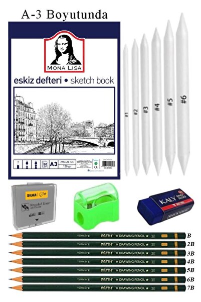 Artlantis Eskiz Defteri A3 50 Yaprak Karakalem Çizim Seti Gölgelendirme Kalem...